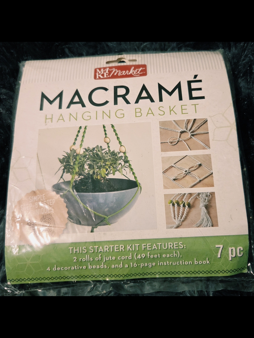 NEW! Macramé Hanging Basket Kit in Green and Natural